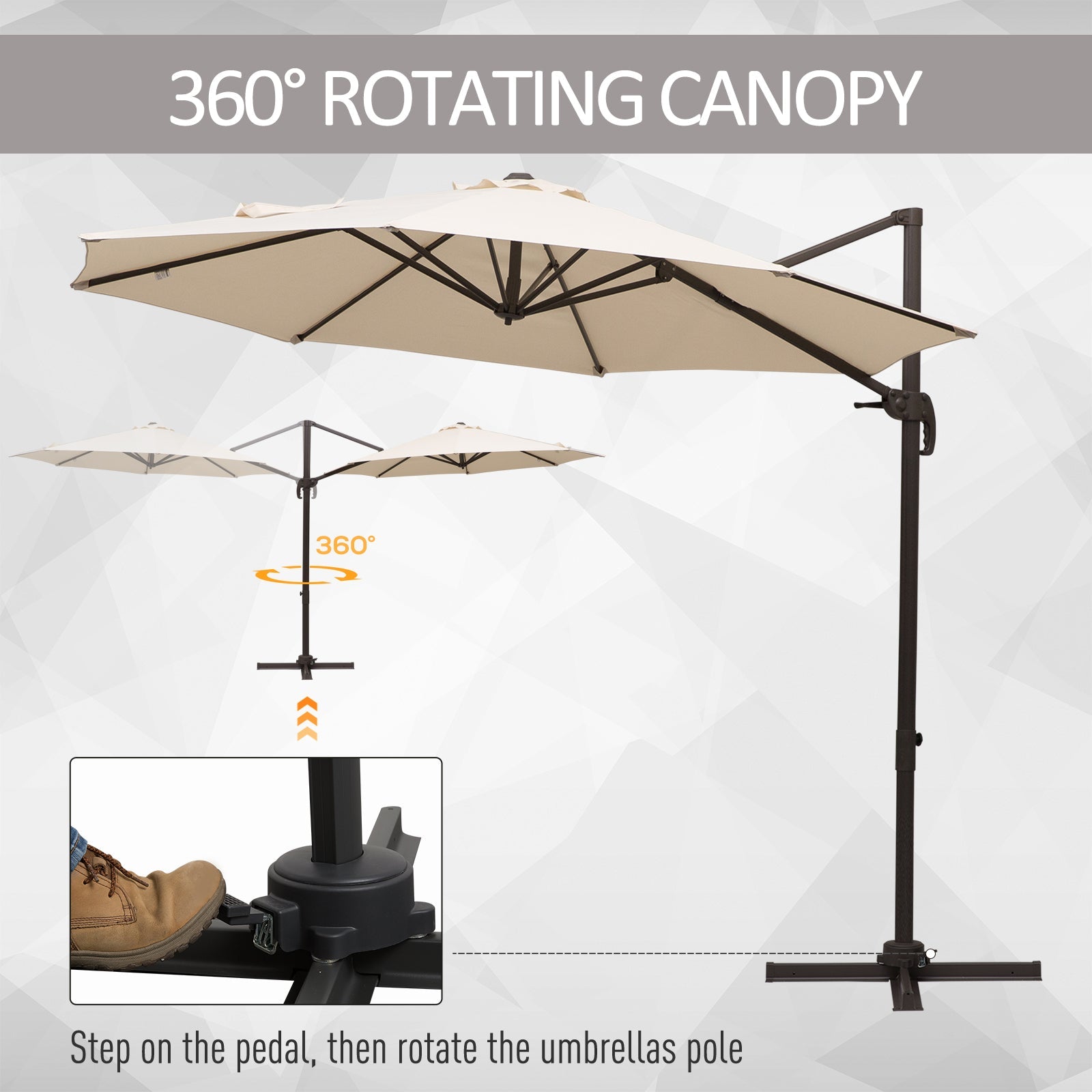 Outsunny Cantilever Umbrella Φ10ft Round Hanging Aluminium Patio 360° Rotatable Offset Parasol Cream White 