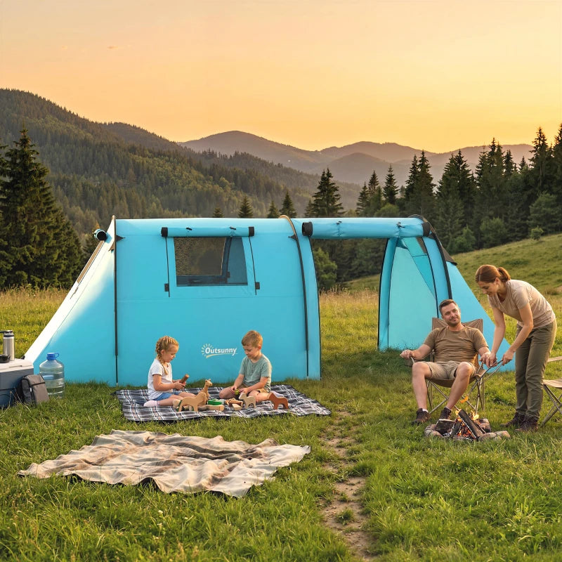 Outsunny 3-4 Person Camping Tent with 2 Rooms, 3000mm Waterproof Family Tunnel Tent with Carry Bag – Sky Blue