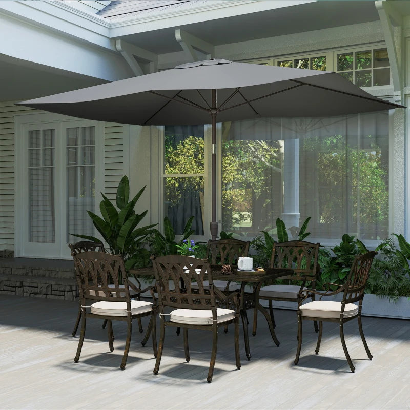6.5x10ft Patio Umbrella, Rectangle Market Umbrella, Dark Grey