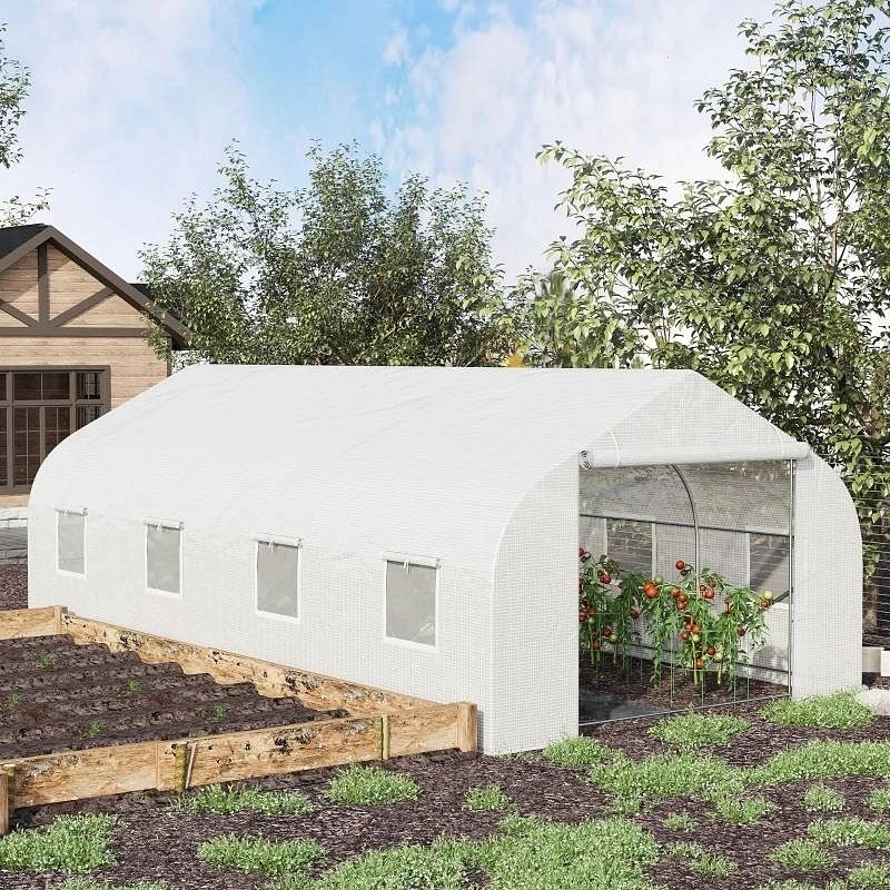 19.5 Ft x 9.8 Ft Outdoor Greenhouse w/ White PE Cover and Heavy Duty Steel Frame - Free Shipping