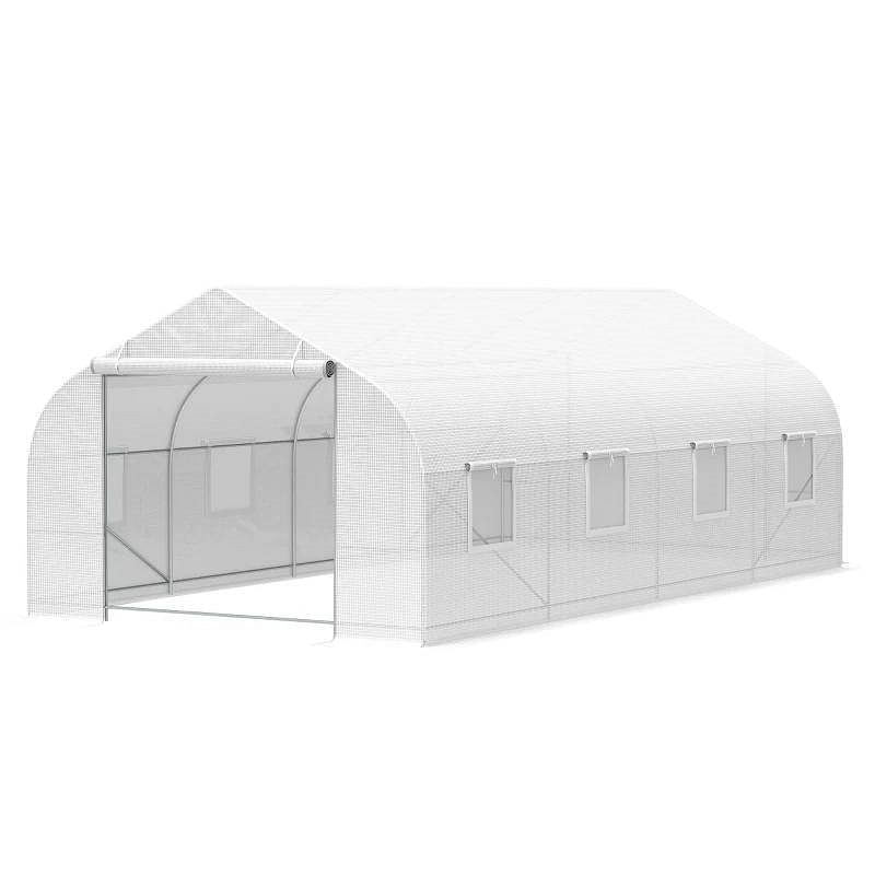 19.5 Ft x 9.8 Ft Outdoor Greenhouse w/ White PE Cover and Heavy Duty Steel Frame - Free Shipping