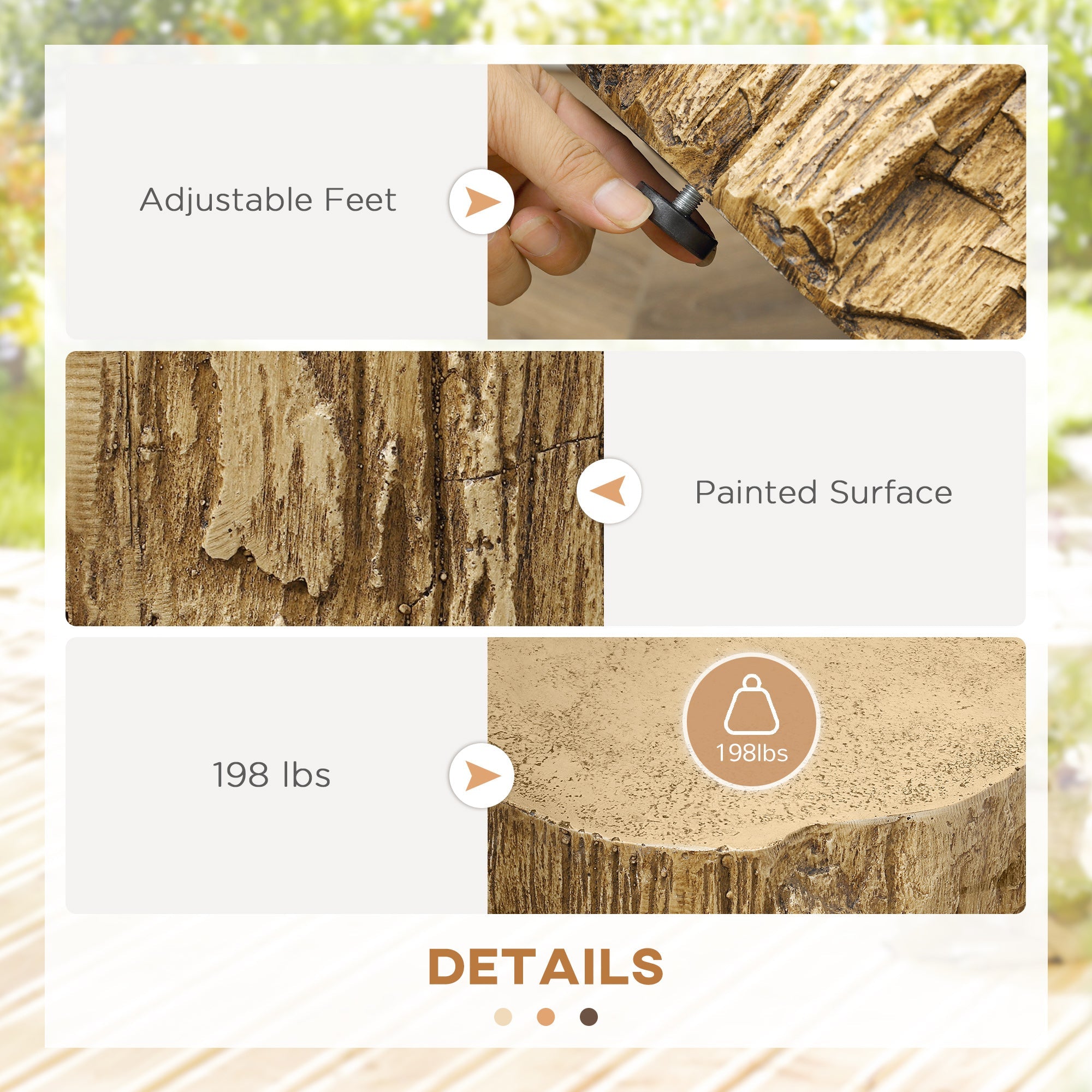 HOMCOM Natural Tree Stump Table: Decorative Round Wood Grain End Table for Indoor and Outdoor, Natural Finish 
