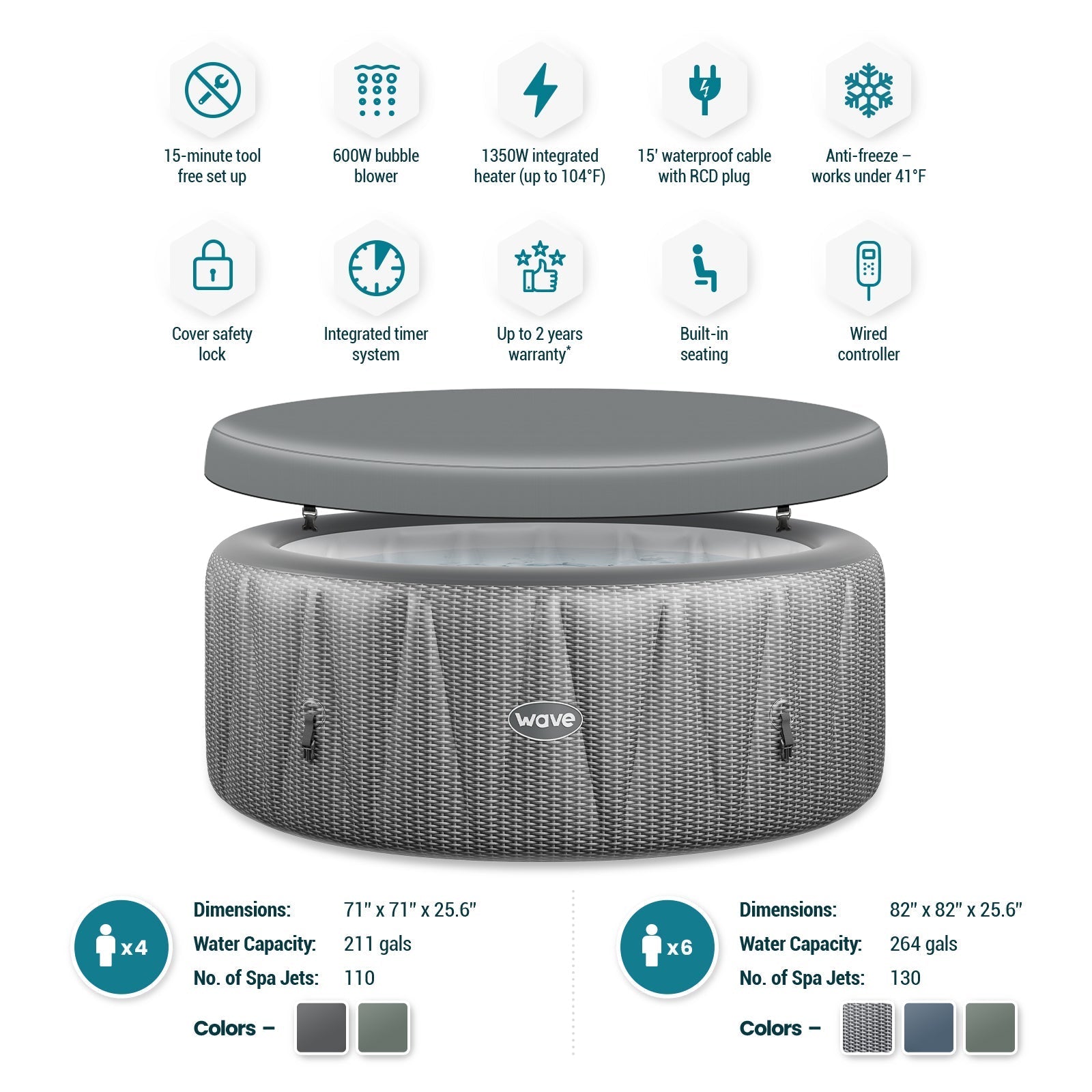 Atlantic | 4/6-Person Inflatable Hot Tub | Round | Integrated Heater 