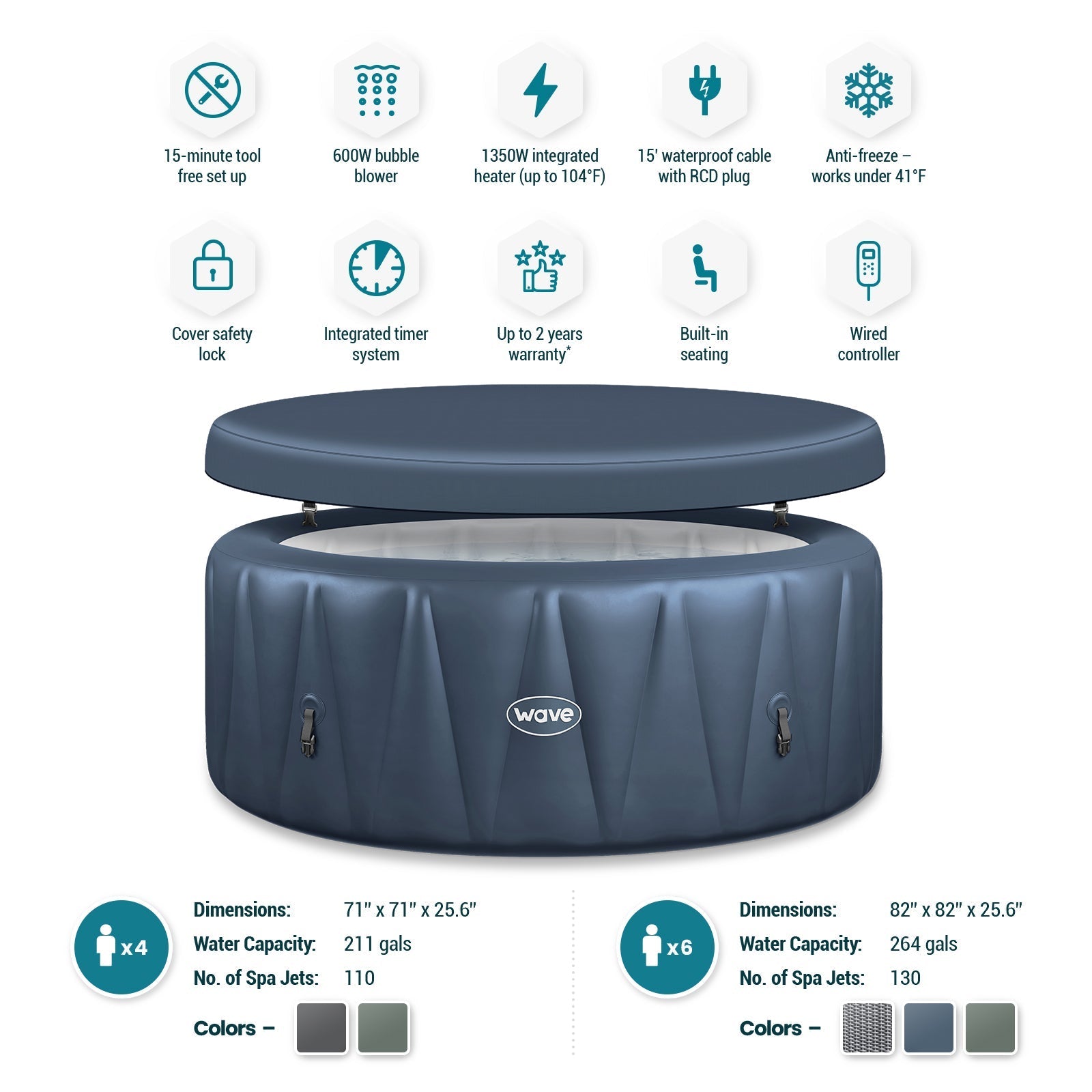 Atlantic | 4/6-Person Inflatable Hot Tub | Round | Integrated Heater 