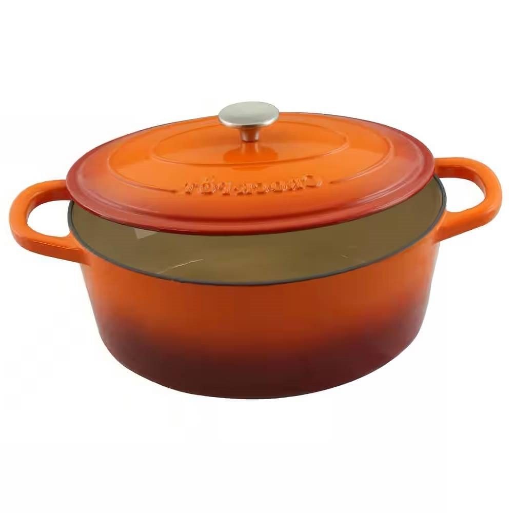 7-Quart Enameled Orange Sunburst Cast Iron Dutch Oven with Lid - Free Shipping 