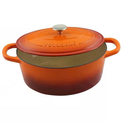 7-Quart Enameled Orange Sunburst Cast Iron Dutch Oven with Lid - Free Shipping 