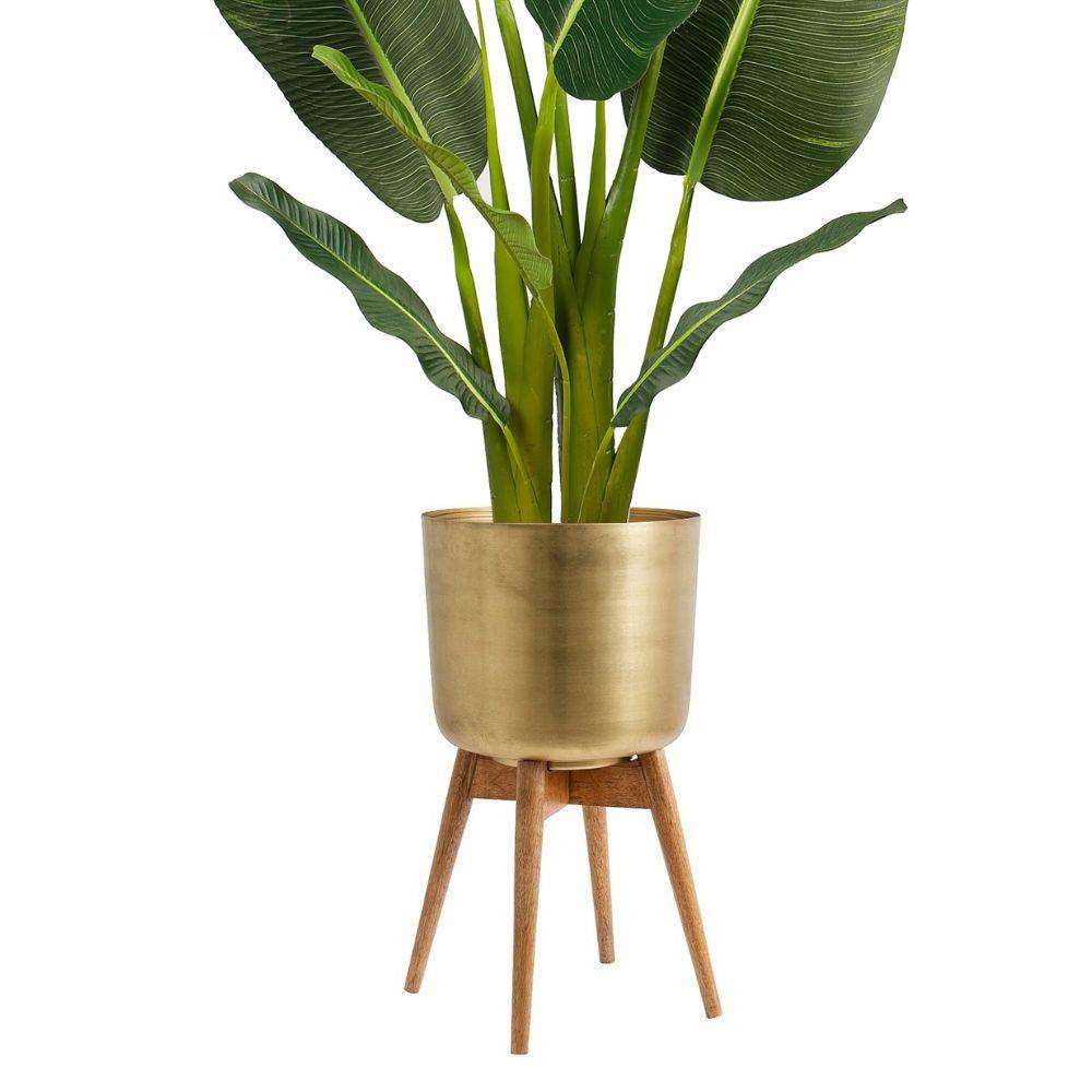 Atzi - Mid-Century Turned Wood Leg Planter Brass (Multiple Sizes) 