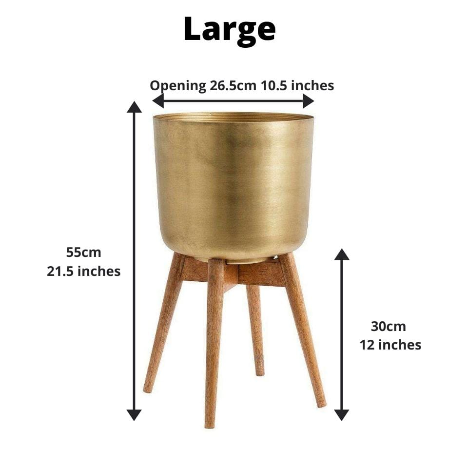 Atzi - Mid-Century Turned Wood Leg Planter Brass (Multiple Sizes) 