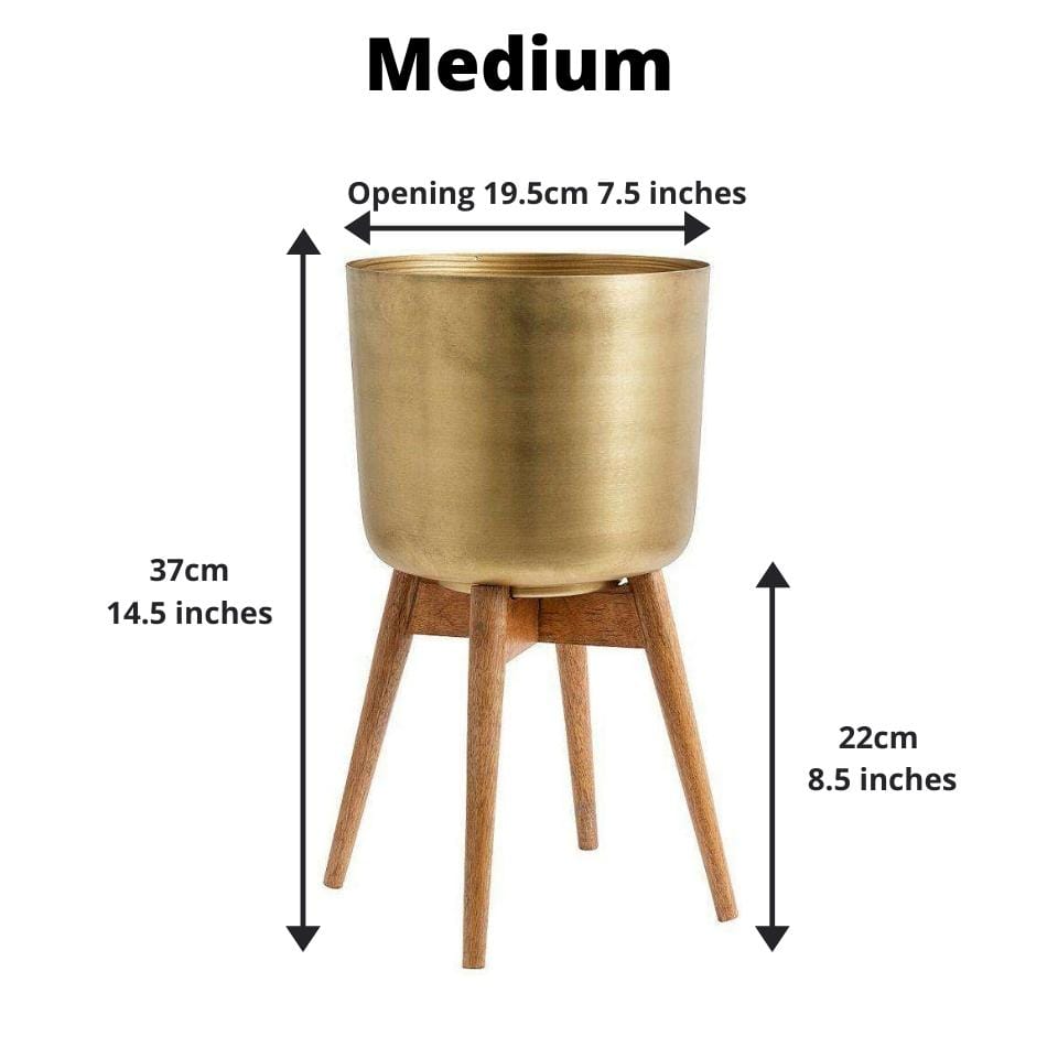 Atzi - Mid-Century Turned Wood Leg Planter Brass (Multiple Sizes) 