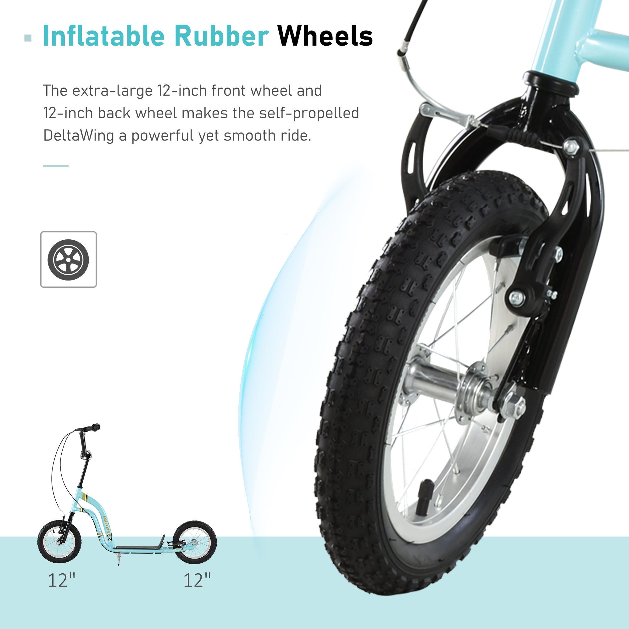 Aosom Youth Scooter Street Scooter for Teens w/ 12'' Inflatable Front Wheel Dual Brakes for 5+ Year Old Kids 