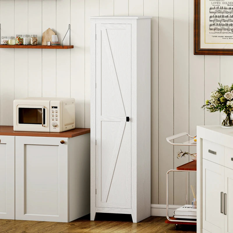 67" Farmhouse Kitchen Pantry Storage Cabinet with Barn Door, Kitchen Pantry Cabinet with Adjustable Shelves, White