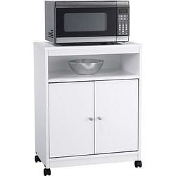 White Utility Cart / Kitchen Microwave Cart with Casters - Free Shipping