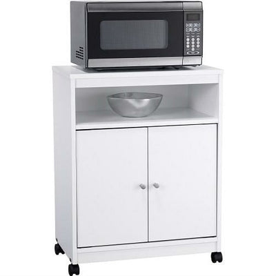 White Utility Cart / Kitchen Microwave Cart with Casters - Free Shipping 