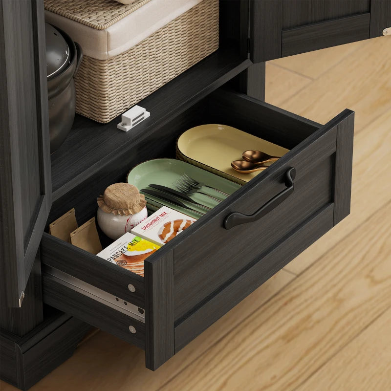 71" Pantry Cabinet, Kitchen Storage Cabinet with Adjustable Shelves, 2 Doors and Drawer for Dining Room, Black
