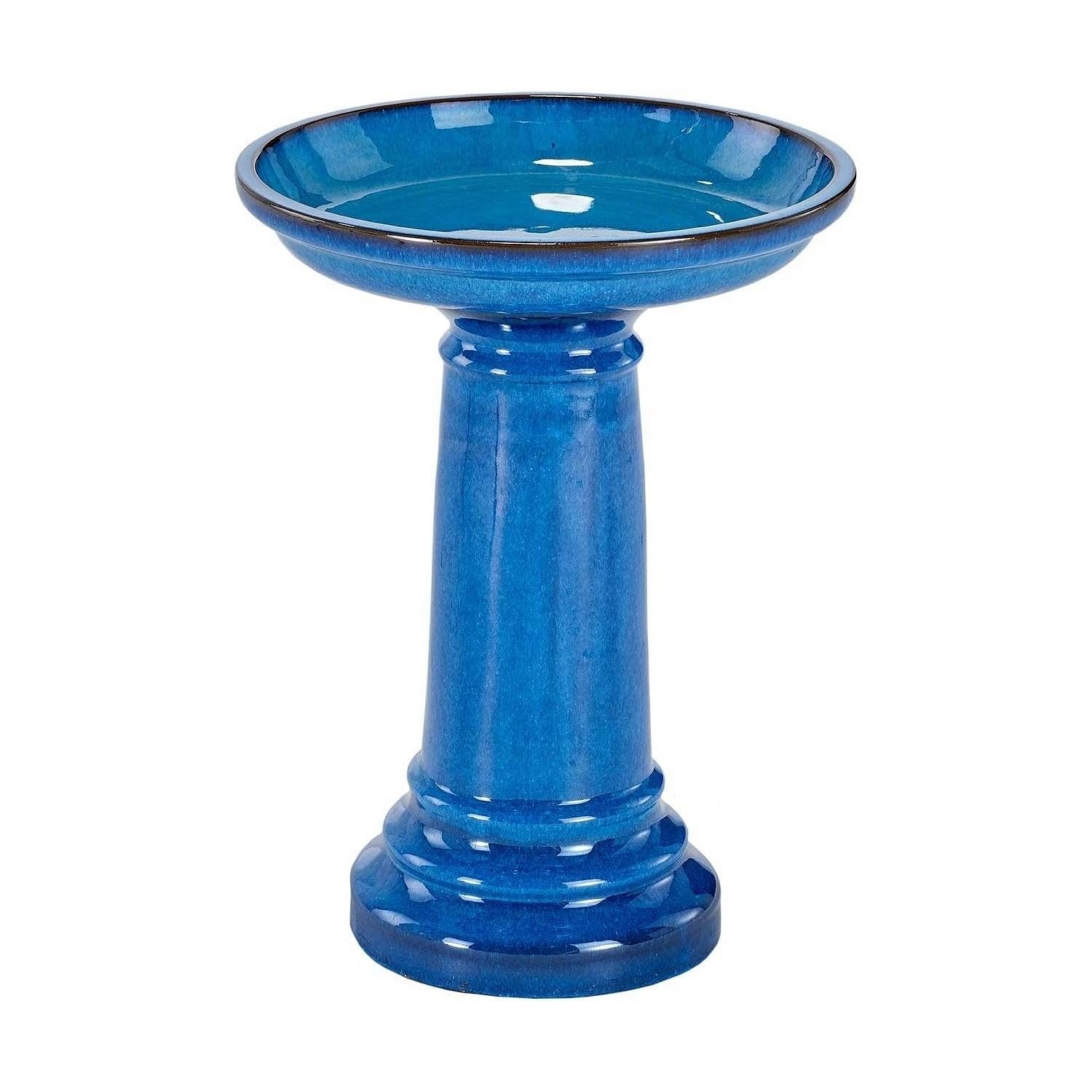 2 Gallon Blue Ceramic Traditional Outdoor Patio Garden Birdbath - Free Shipping 