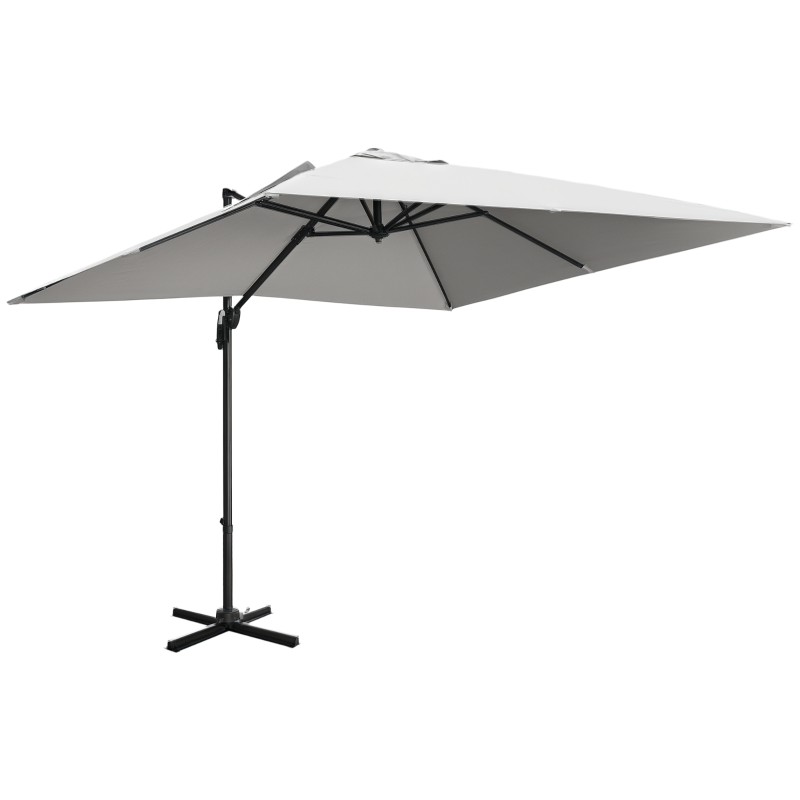 9ft Cantilever Patio Umbrella, Square Overhanging Umbrella with Cross Base, Crank Handle, Tilt Light Grey
