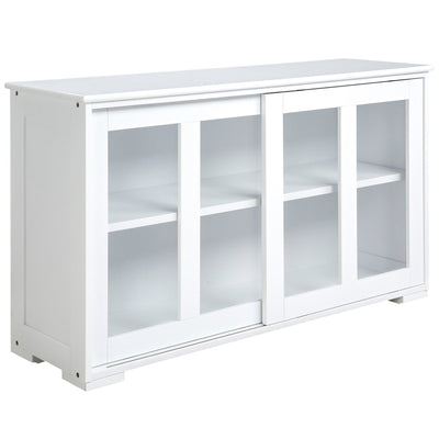 HOMCOM Modern Stackable Cabinet: Kitchen Sideboard Bar Cabinet, Glass Door Console, Cupboard Serving Buffet, Sleek White 