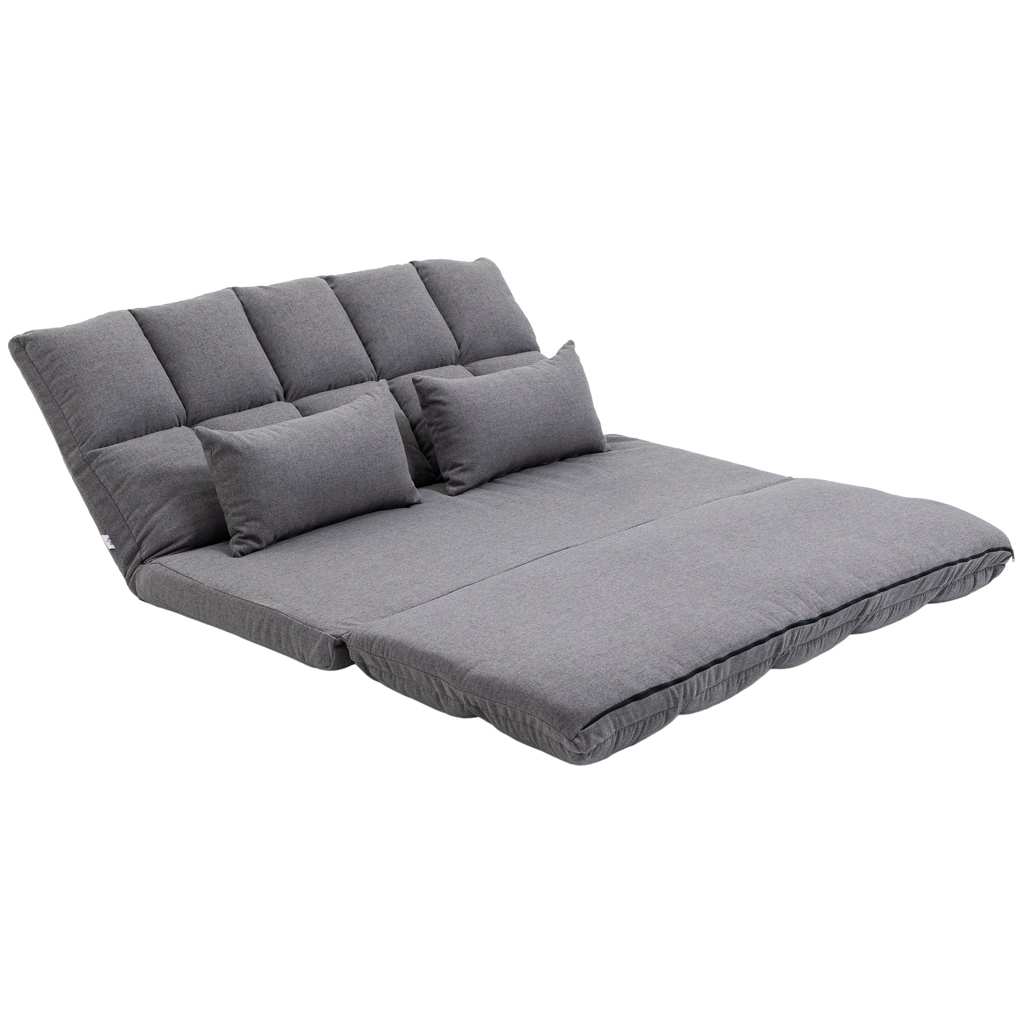 HOMCOM Convertible Floor Sofa Foldable Lazy Sofa Sleeper Adjustable Upholstered Floor Couch 9-position Backrest 2 Pillows 