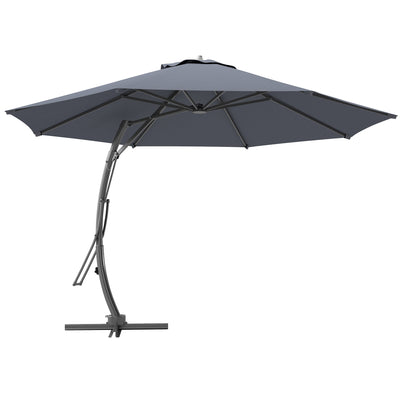 Outsunny 11FT Patio Umbrella, Cantilever Umbrella with 8 Ribs, 360° Rotation, Easy Adjustment for Garden, Deck, UPF 50+, Grey 