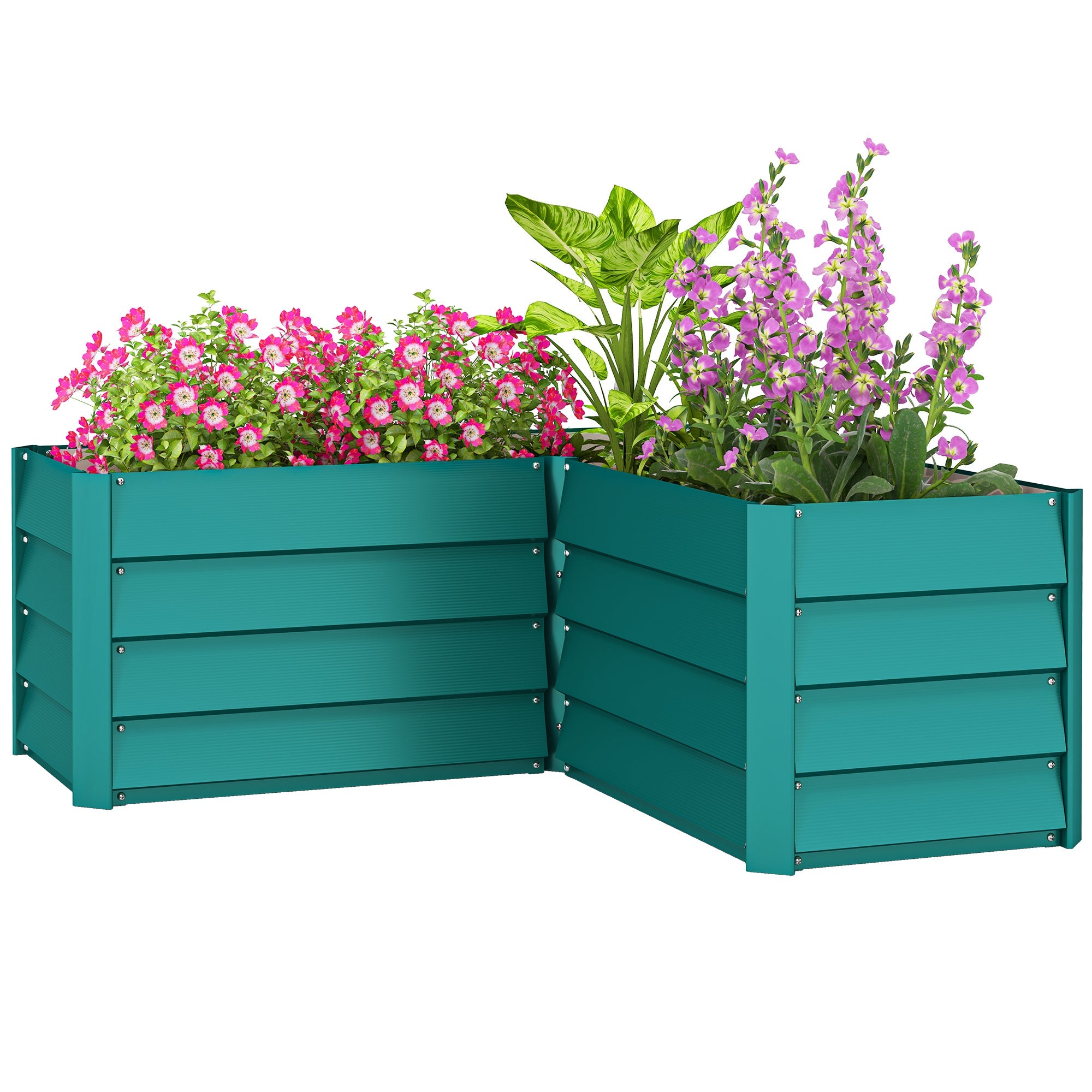 Outsunny 45" x 45" x 17" L-Shaped Galvanized Steel Raised Garden Bed for Vegetables, Flowers, Herbs, Green 