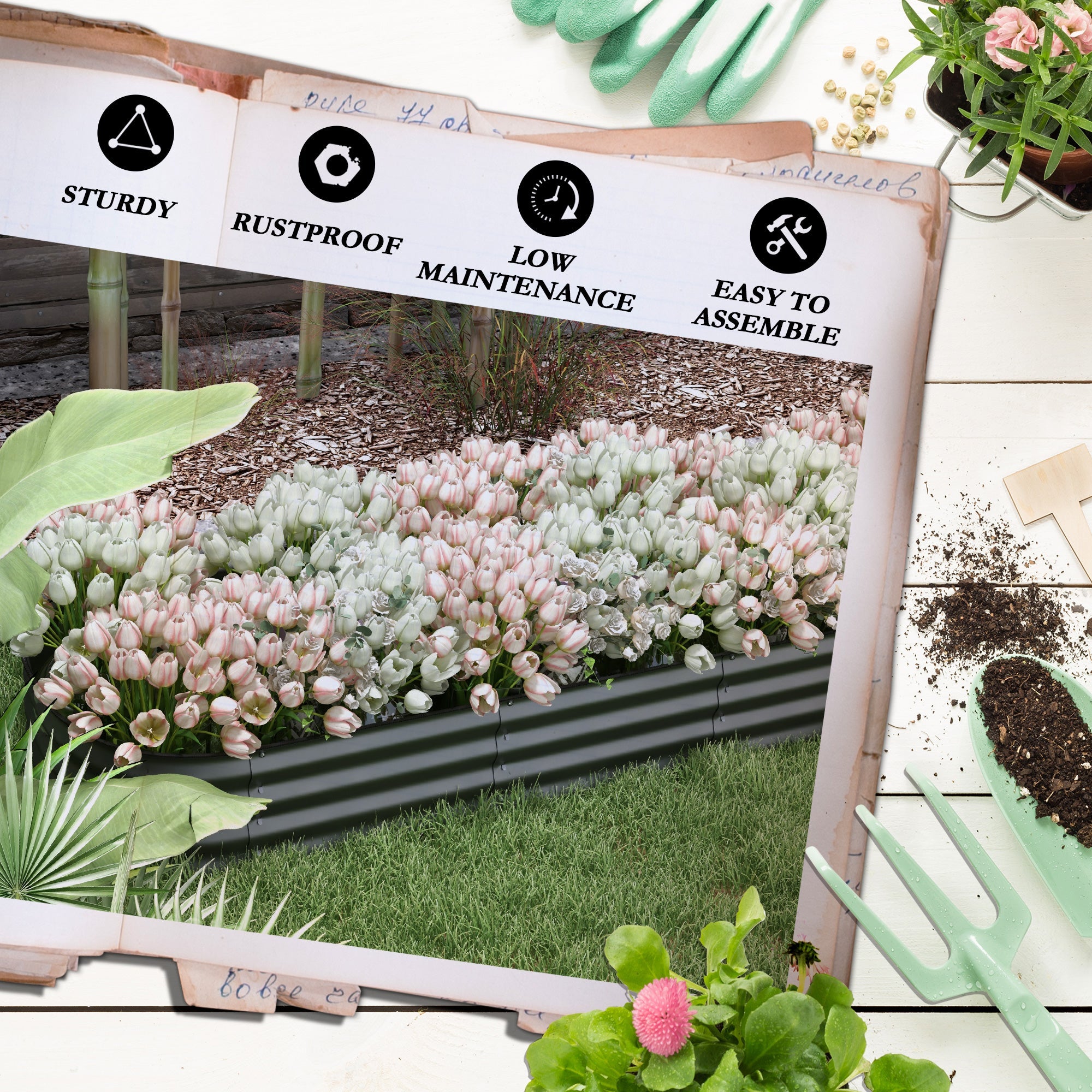 Outsunny 7.9 x 2 x 1ft Galvanized Raised Garden Bed Kit, Metal Planter Box with Safety Edging, Dark Grey 