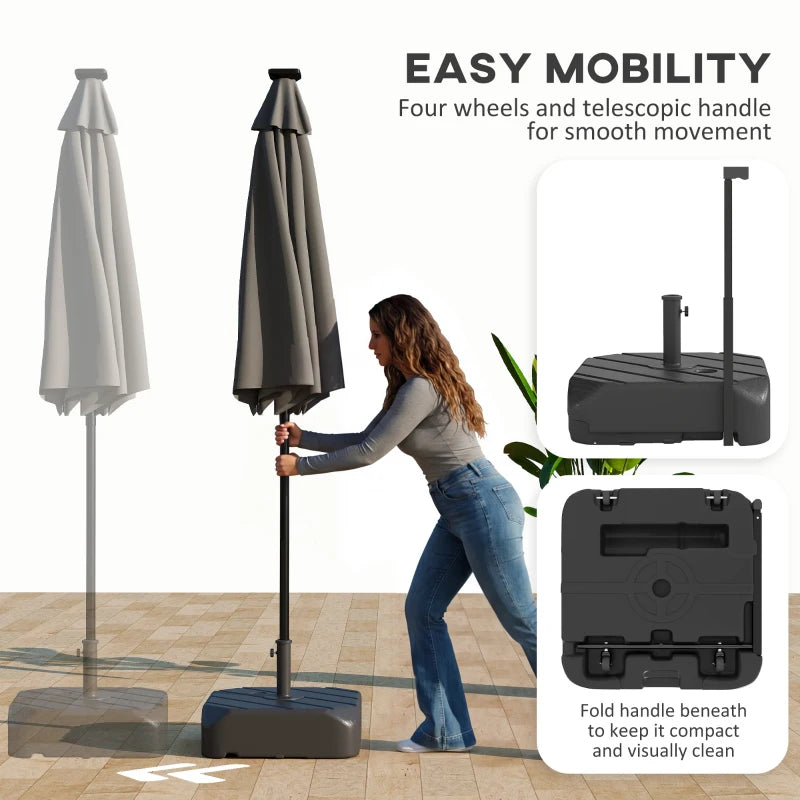 Patio Umbrella Base with Wheels, Telescopic Handle, 158 lb Sand/99 lb Water Filled Outdoor Patio Umbrella Stand, Black
