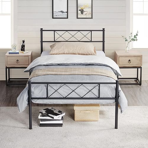 Twin Size Traditional Powder Coated Slatted Metal Platform Bed - Free Shipping