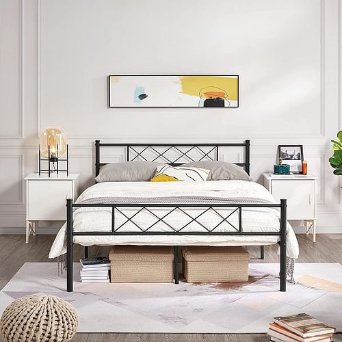 Full Size Traditional Powder Coated Slatted Metal Platform Bed - Free Shipping