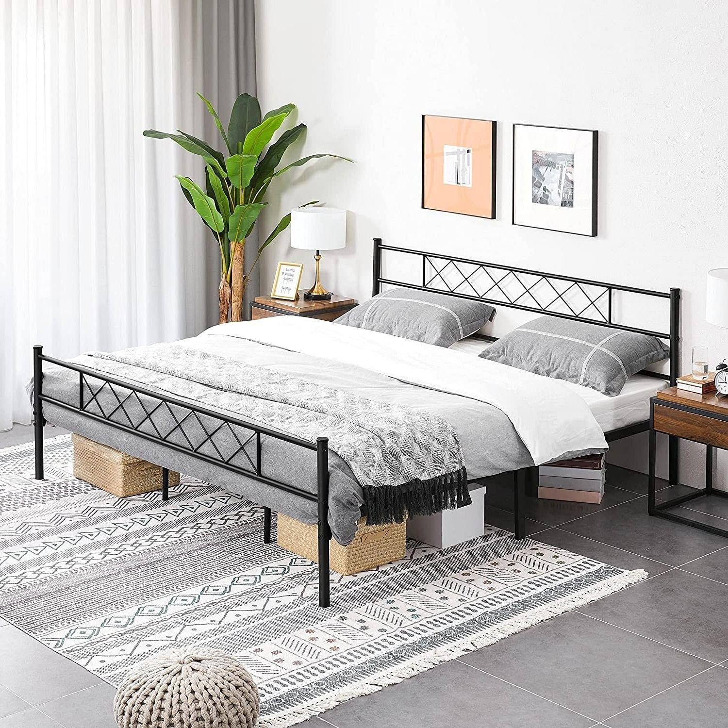 King Size Traditional Powder Coated Slatted Metal Platform Bed - Free Shipping