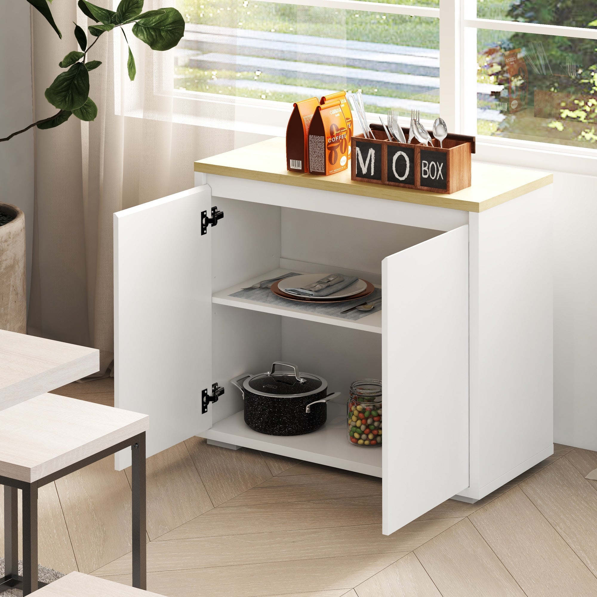 HOMCOM Classic White Buffet Table: Elegant Sideboard with Double Doors & Adjustable Shelf for Living Rooms & Entryways 