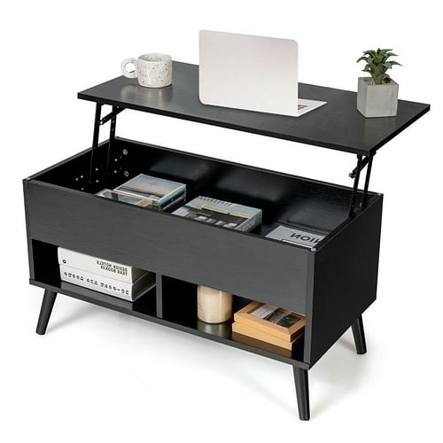Mid-Century Lift-Top Coffee Table Sofa Laptop Desk in Black Wood Finish - Free Shipping 