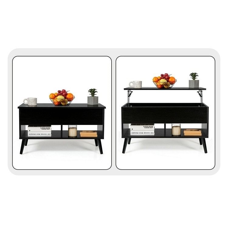Mid-Century Lift-Top Coffee Table Sofa Laptop Desk in Black Wood Finish - Free Shipping 