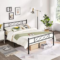 Queen Size Traditional Powder Coated Slatted Metal Platform Bed - Free Shipping