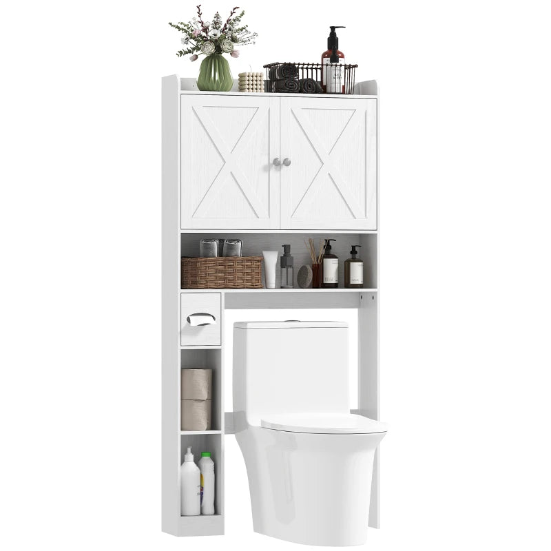 Farmhouse Over the Toilet Cabinet with Barn Doors, Over the Toilet Storage Cabinet with Adjustable Shelf, White