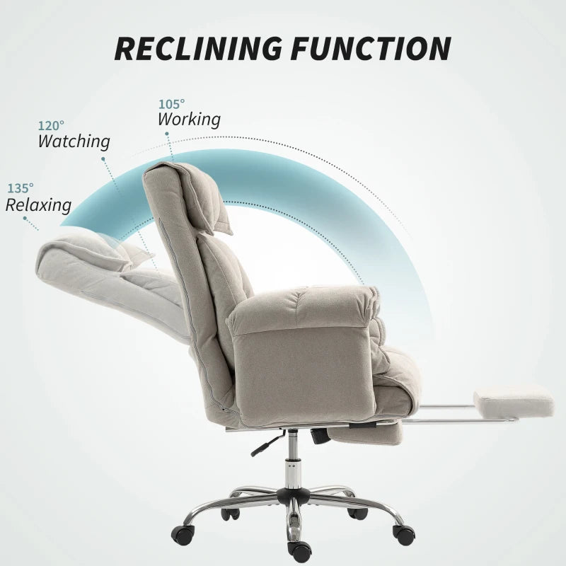 High Back Office Chair, Reclining Desk Chair with Footrest, Swivel Base, Rolling Wheels, Light Grey