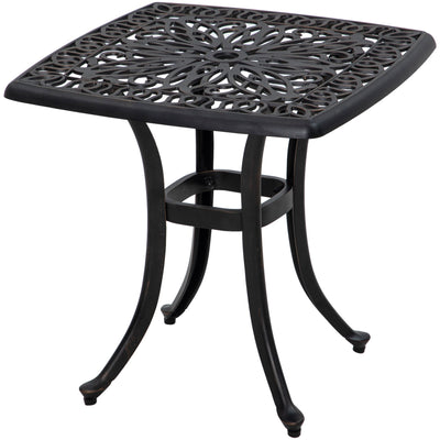 Outsunny 21" Square Outdoor End Table, Cast Aluminum Patio Side Table with Umbrella Hole for Garden, Balcony, Poolside, Bronze 