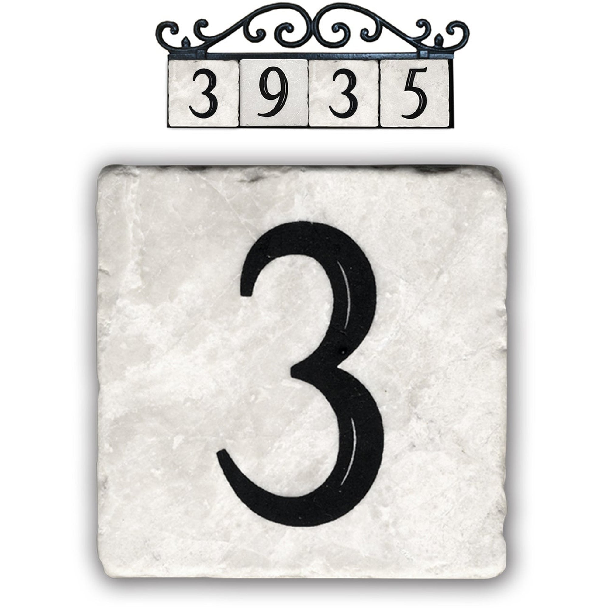 3, classic marble number tile 