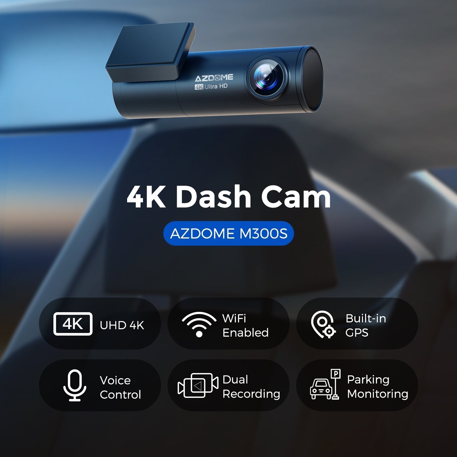 AZDOME M300S 2CH 4K Front Rear Dash Cam 