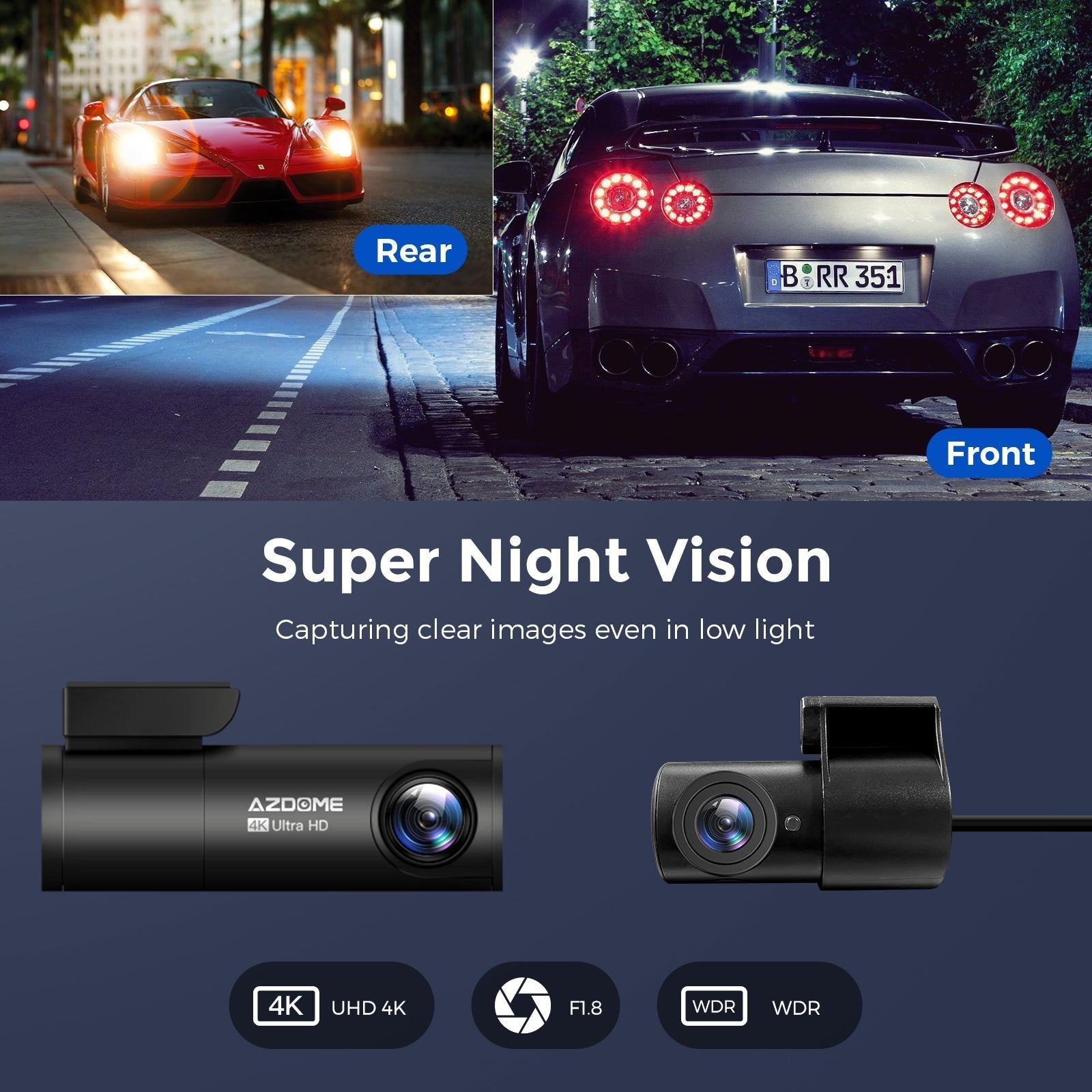 AZDOME M300S 2CH 4K Front Rear Dash Cam 