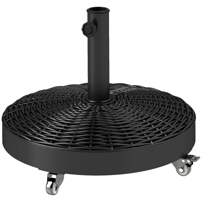 Round Umbrella Base with Wheels, Cement-Filled 55 lbs Parasol Stand, Black - Great for Garden and Patio