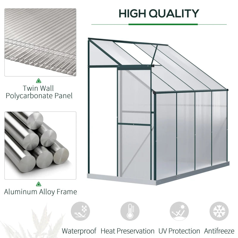 Walk-In Garden Greenhouse Aluminum Polycarbonate with Roof Vent for Plants Herbs Vegetables 8' x 4' x 7' Silver