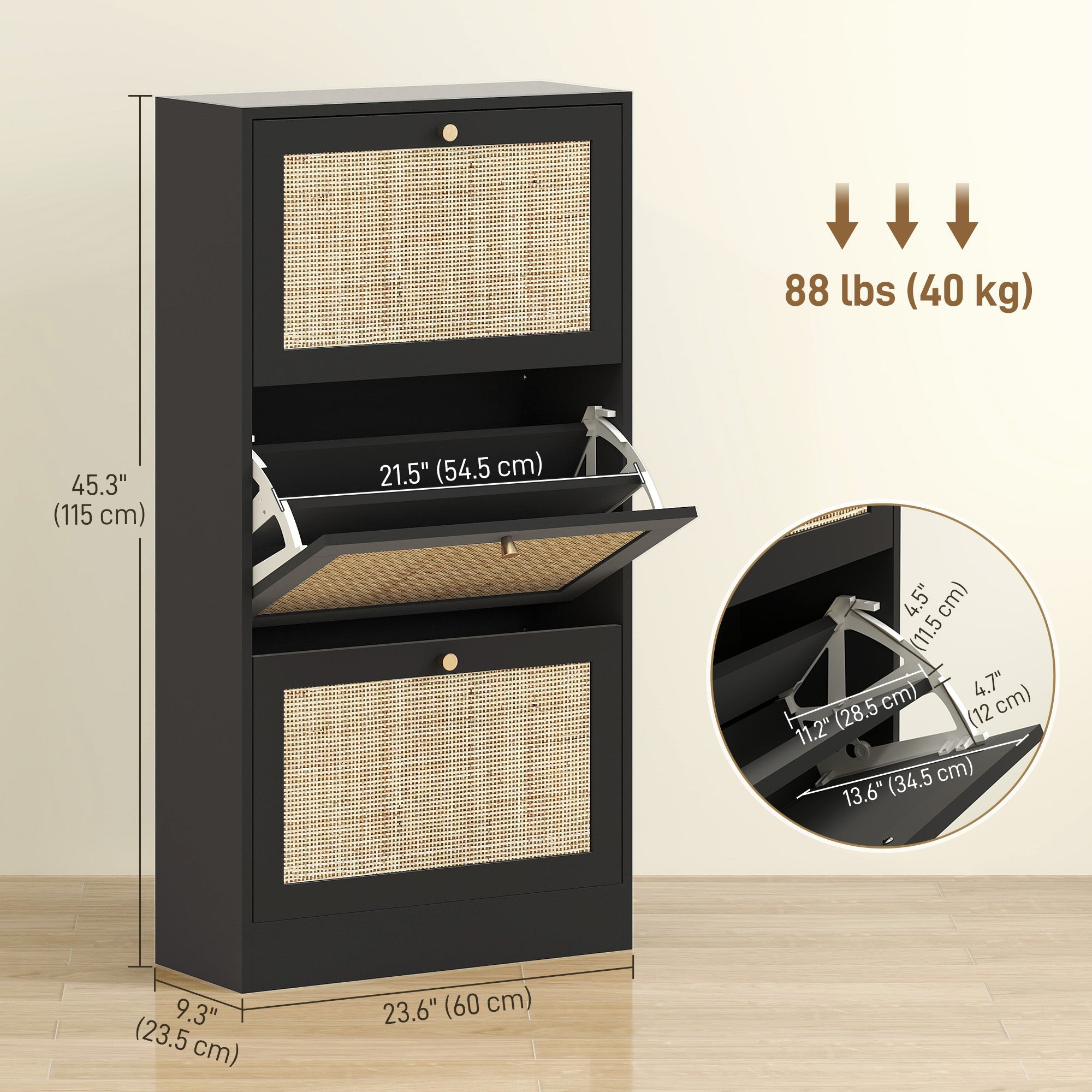 HOMCOM Rattan Shoe Cabinet: 3 Flip Drawers, Adjustable Shelves for 18 Pairs, Entryway/Hallway Organizer 