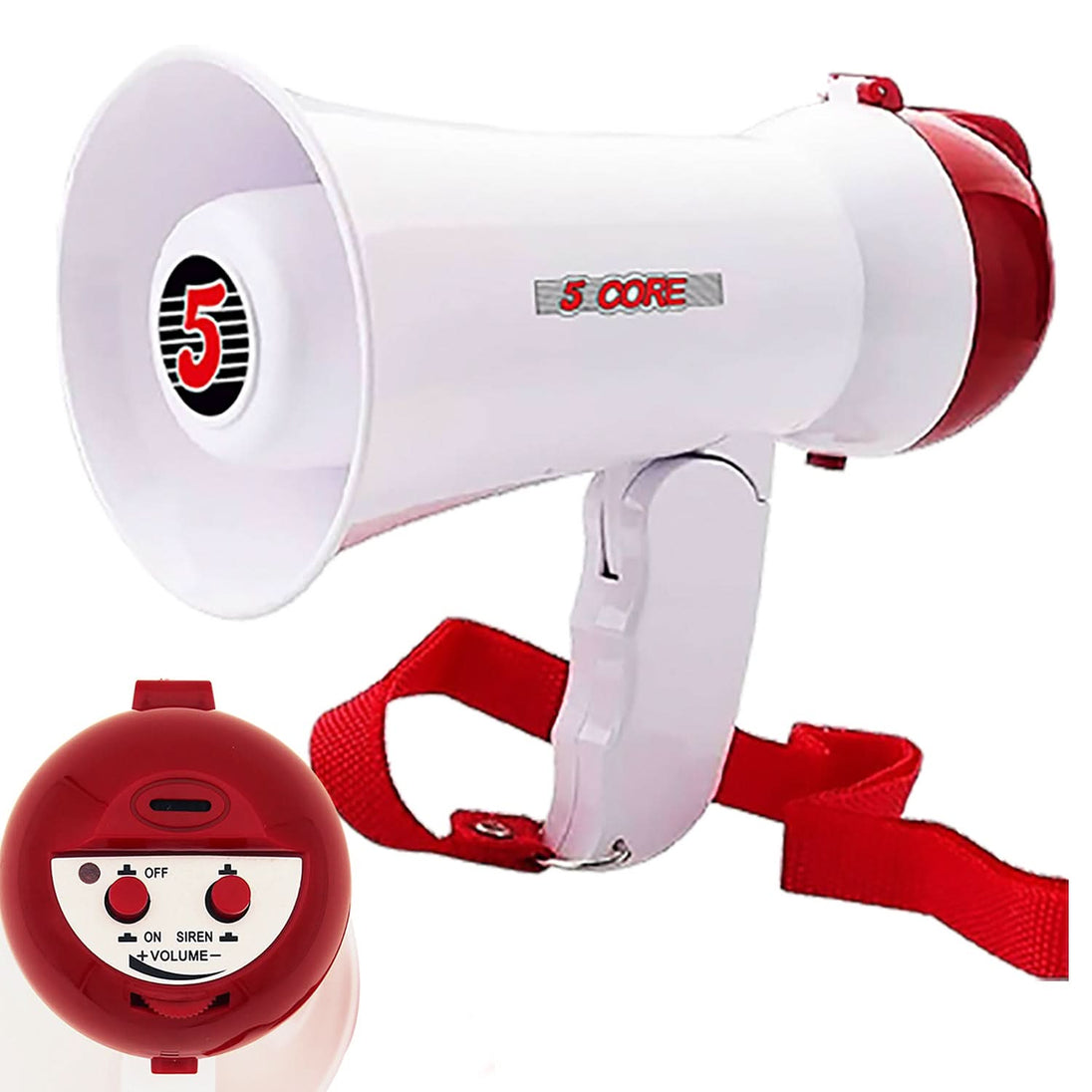 5Core Megaphone Bullhorn Speaker 15W Mini Battery Power Bull horn w Siren 400 Yard Range White