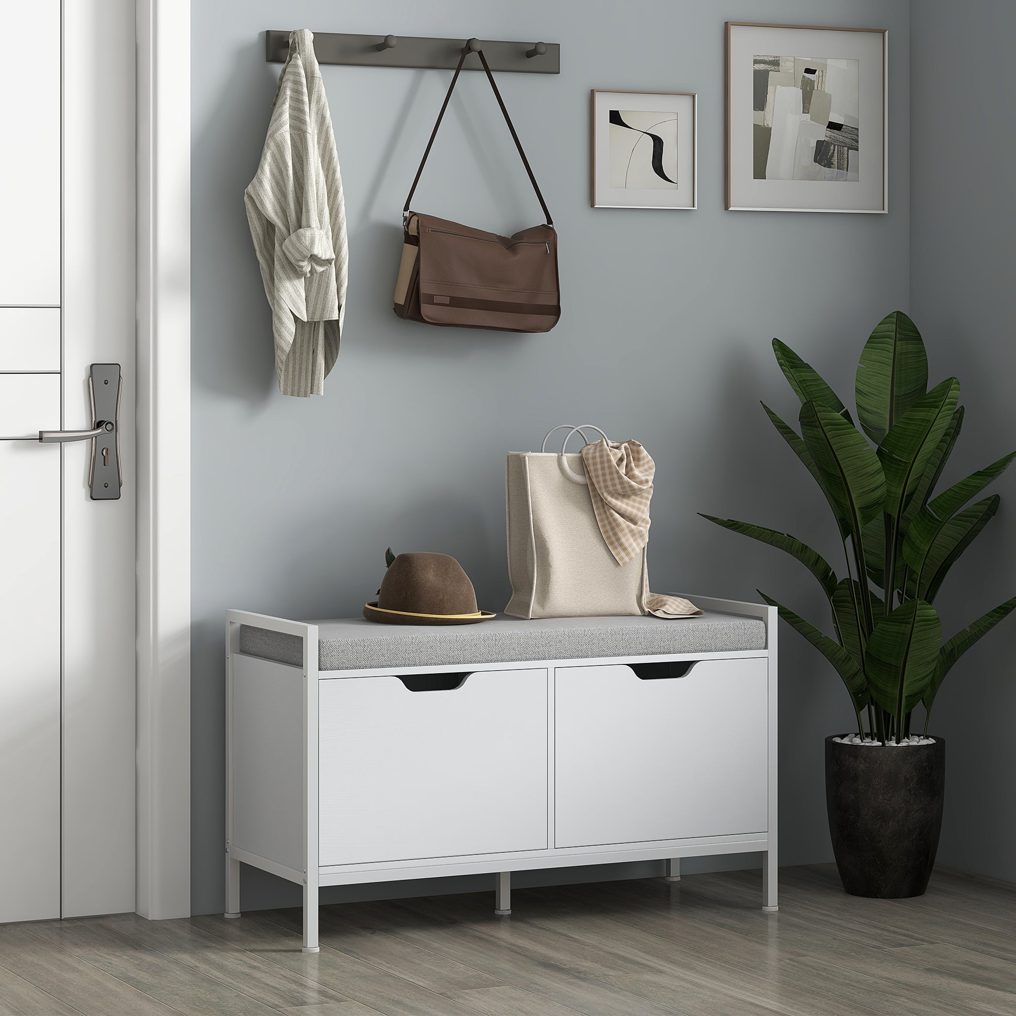 HOMCOM Shoe Storage Bench with Seat Cushion, Shoe Cabinet for Hallway, Entryway Bench, Supports 352lbs, White 