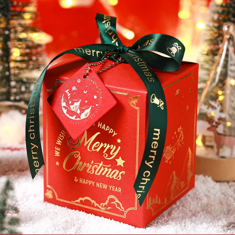 20 Pcs/Lot Christmas Eve Packaging Gift Color Box Exquisite Hot Stamping Light Luxury Ribbon Bow Christmas Card Paper Gift Box