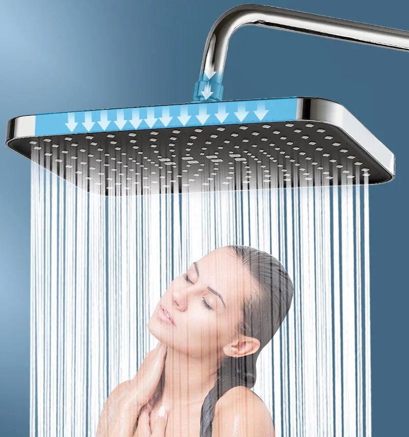 New 14 Inch High Pressure Top Spray Rain Shower Head Larger Flow Supercharge Rainfall Showerhead 360° Swivel Water Saving