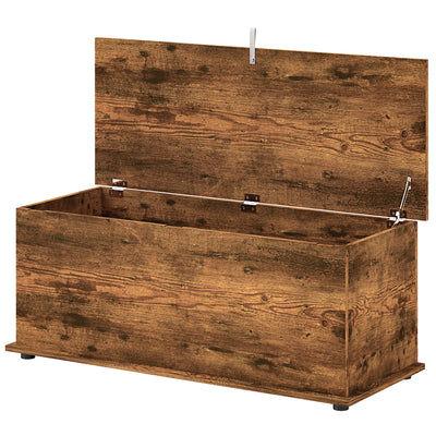 HOMCOM 39.5" Storage Chest with 2 Safety Hinges, Storage Box Organizer with Flip-Top Lid, Entryway Storage Bench, Rustic Brown 