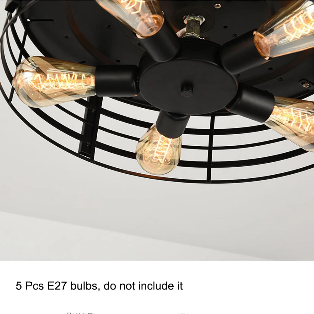 New Bird Cage Ceiling Fan Lamp - American Rural Retro Design with E27 Lights, Creative Invisible Fan for Living Room and Dining Room 