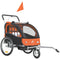 Aosom 2-in-1 Bike Trailer for Kids, Foldable 2-Seat Baby Stroller with 5-Point Harness, Rubber Wheels, Storage Bag, Orange