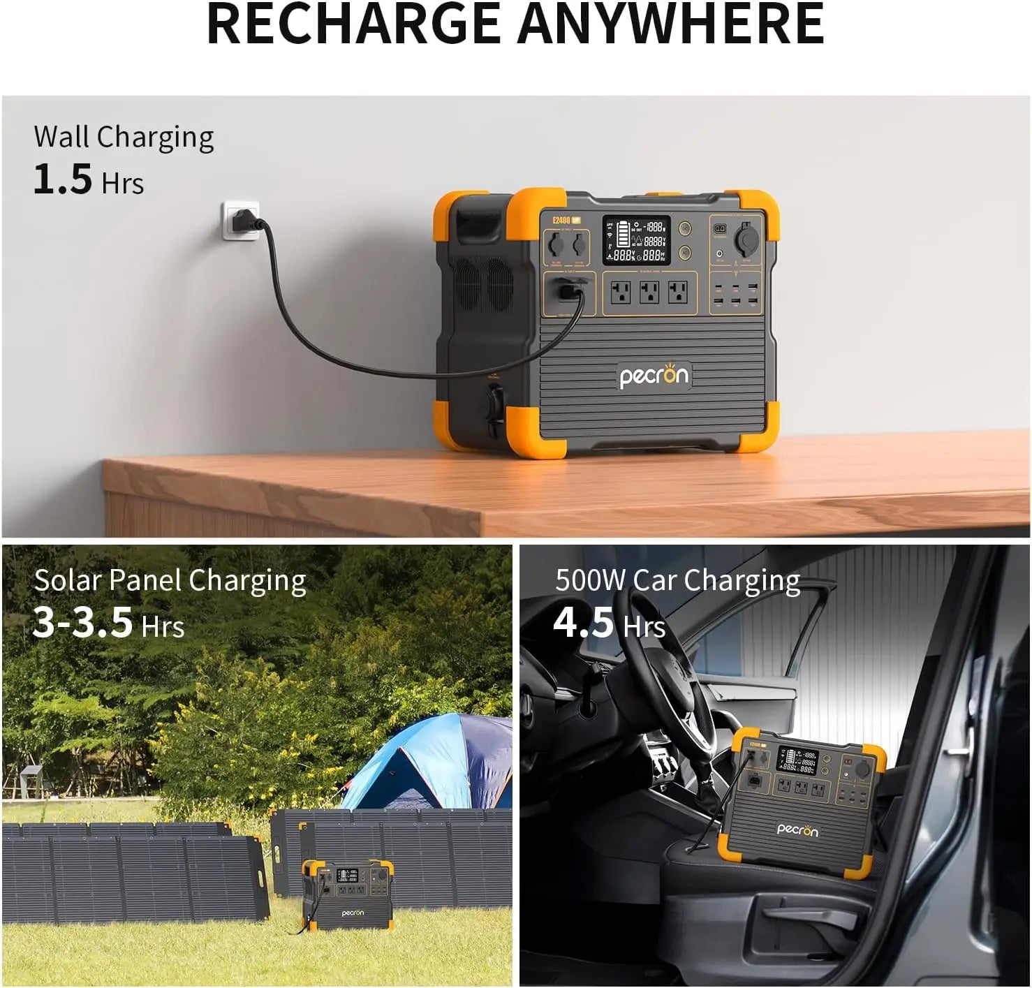 2400W Portable Power Station – Pecron E2400LFP, 2048Wh LiFePO4, Fast Solar Charging 